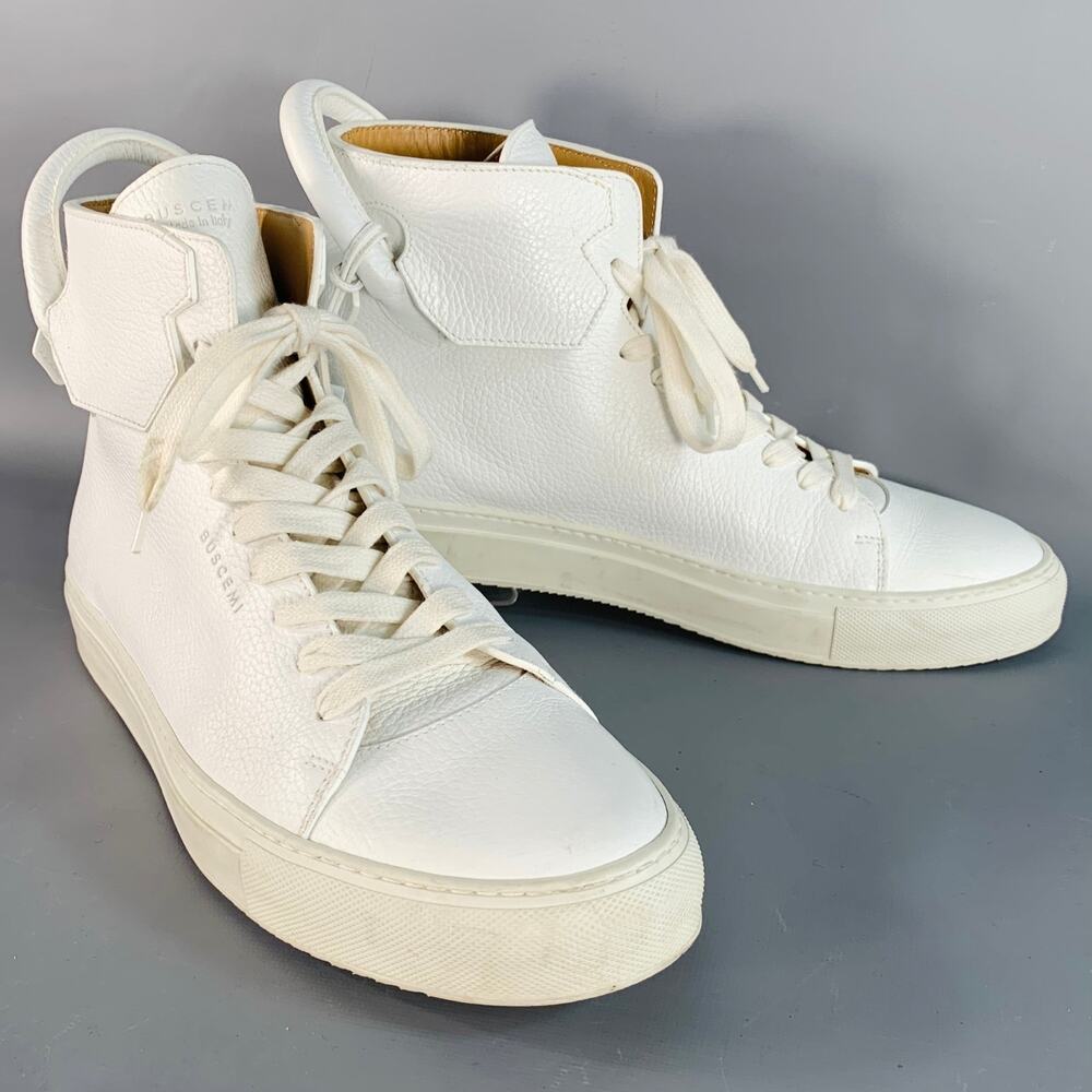 BUSCEMI Size 10 White Gold Tone Leather High Top Sneakers